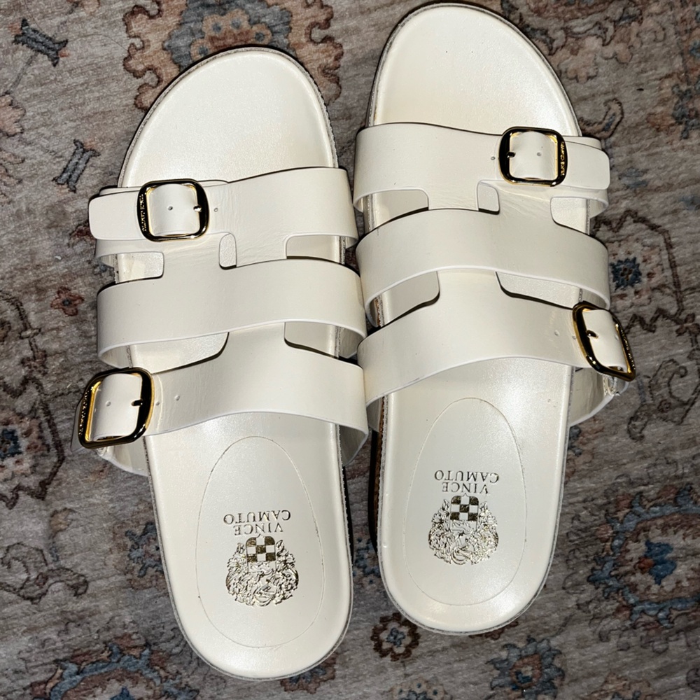 Vince Camuto Cream Strappy Sandals with Buckles